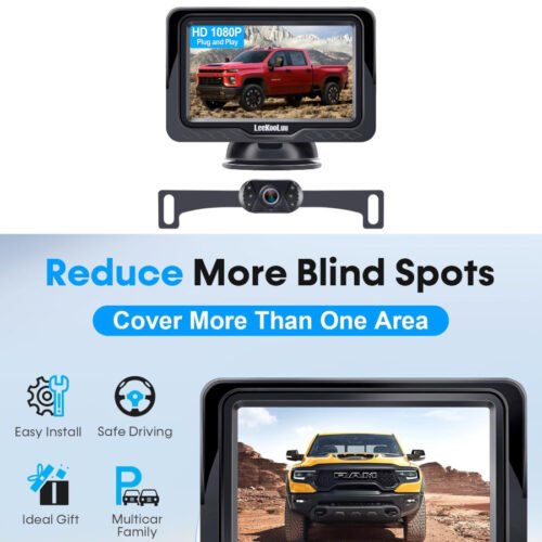 Simple Setup for a Backup Camera Plug-Play: Clear Night Vision HD 1080P No-Delay Waterproof Rear View Camera with Monitor for Car, Truck, SUV - LK3